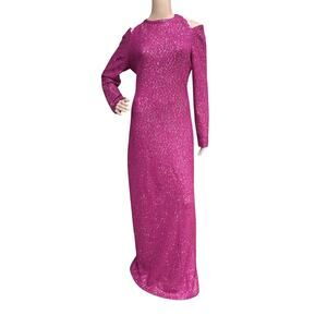 St. John Sequin Knit Cold Shoulder Gown, Pre-Fall 2019 Pink Formal Dress Size 16